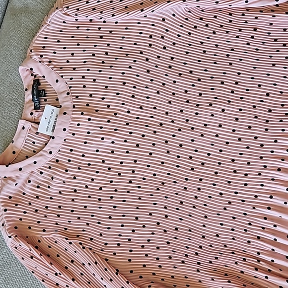 Adriana Papell Pink Polka Dot Long Sleeve Blouse large - Picture 2 of 5